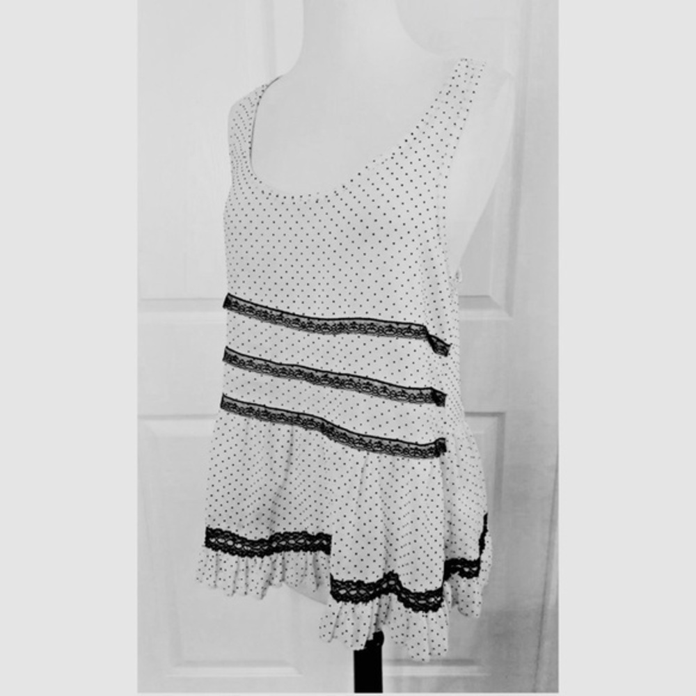MONTEAU PolkaDot & Lace Tank Blouse-XS *H770*